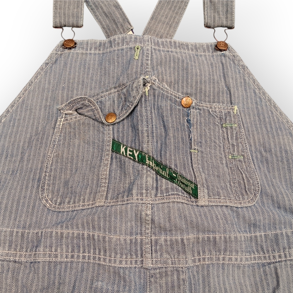 Vtg Key Imperial Hickory Striped Bibs - Patched Aged Patina - Picture 6 of 6
